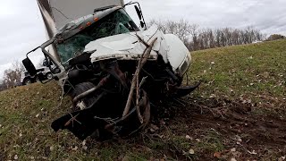 CODE 3 BOX TRUCK CRASH!!!   TRUCK DESTROYED, BUT  DRIVER SURVIVED!!!