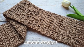 كوفيه رجالى كروشية بغرزة سهله للمبتدئين لفحة كروشية Easy crochet scarf for men