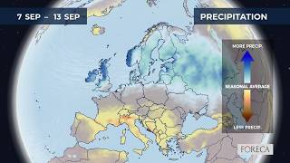Monthly precipitation forecast for Europe 30/8/2026