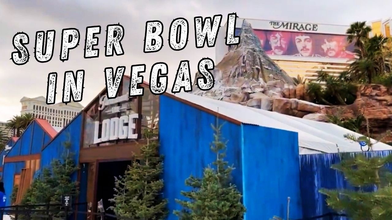 Paramount Themed Mirage Volcano & Tram Ride During Super Bowl 2024 On The Vegas Strip