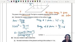 22.2b Ex2 MJ14 P42 Q8 Force of Photon | A2 Quantum Physics | Cambridge A Level 9702 Physics