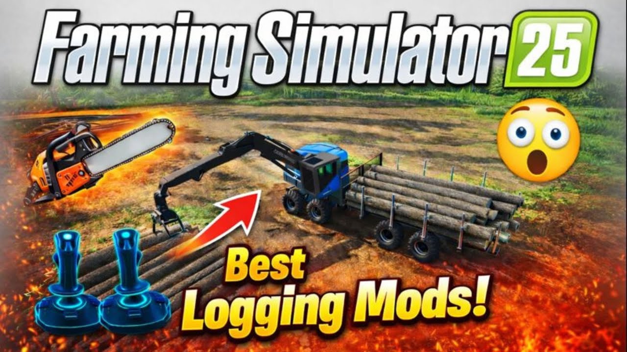 Heavy Logging Work Loading Logs With a Forwarder and High Top Loader