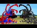 Spider brachiosaurus vs batman trex triceratops excavator truck lost in dinosaur jurassic world