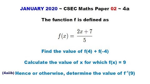 Paper2-CSEC-MATHS-514 ~ Function Inverse Value: f inverse of 9 ~ January 2020 Number 4aiib