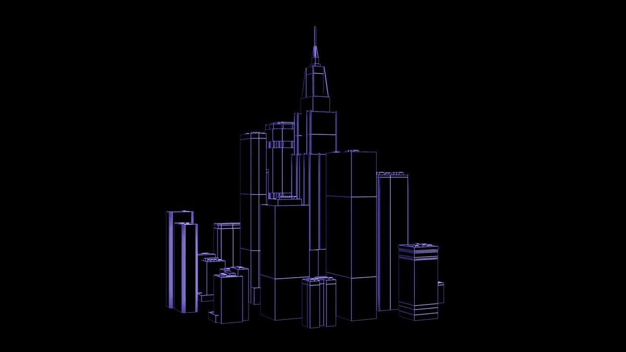 The futuristic city. 3D animation. Mesh texture grid.