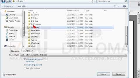 Save the document using the name test1 in IL-ates\OO_Writer folder on the desktop.
