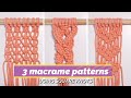 3 easy macrame patterns with square knots for macrame wall hangings