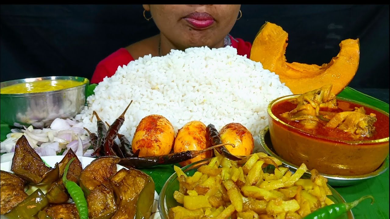 EATING SPICY 🔥 CHICKEN CURRY, PUMPKIN BHARTA, EGG FRY,  DAAL CHAWAL, EATING SHOW, MUKBANG, ASMR