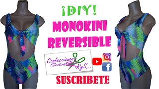▷Monokini Reversible con Amarre y Panty Alta  . Curso de Monokini,One Piece