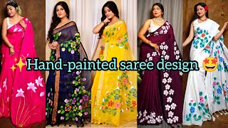 Hand-Painted Saree Design 2025 Handprint Saree Ideas Latest Design Khadi Hand Print Saree