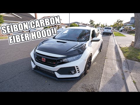 INSTALLED The Seibon TS-2 Style CARBON FIBER Hood On My CIVIC TYPE-R!!