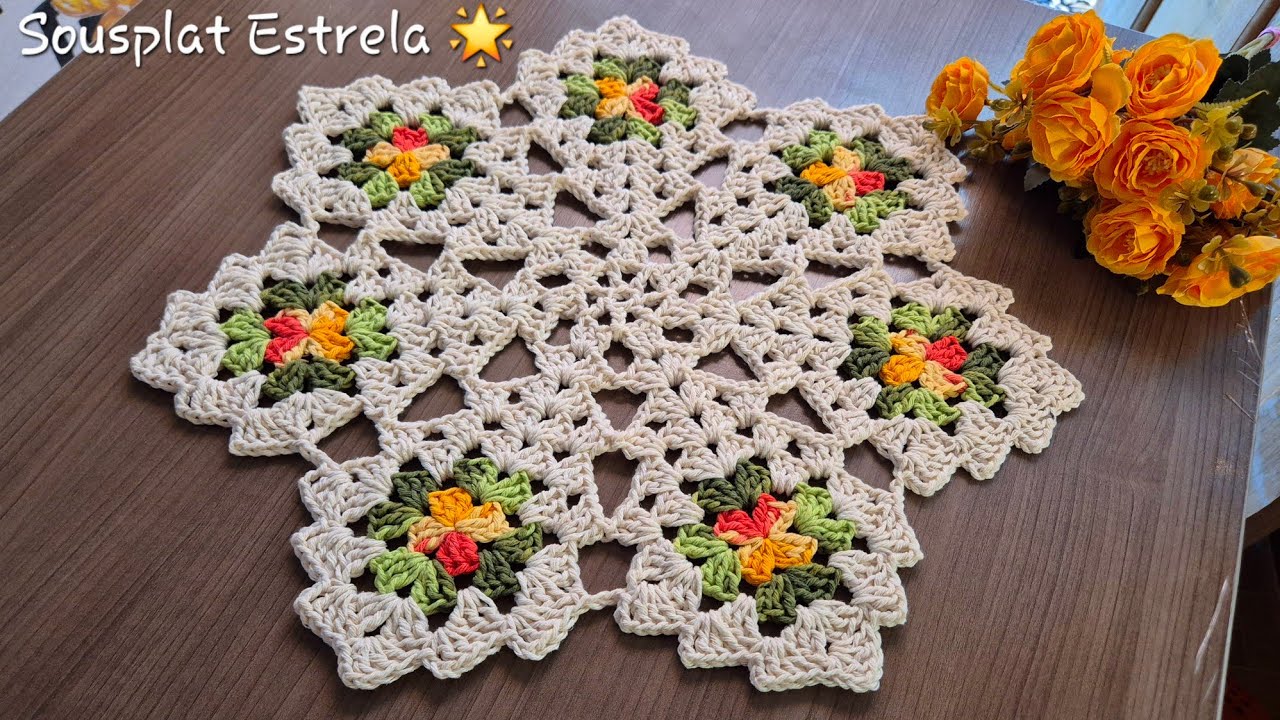 Sousplat ESTRELA 7 ponta 🌟/ Passo a Passo/@Rogercroche2 