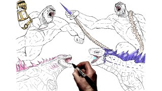 How To Draw Godzilla & Kong vs Skar King & Shimo | Step By Step | G x K New Empire