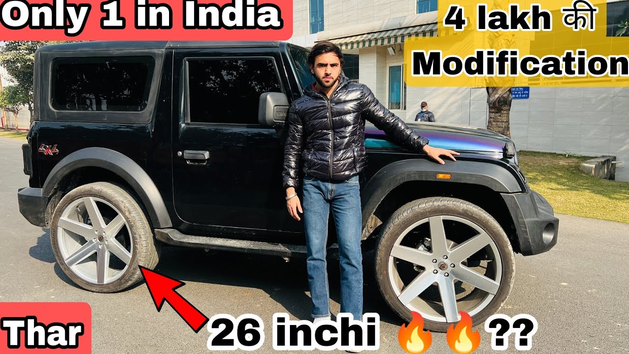 Fully Modified Thar 🔥🔥, 26 inchi Alloy Wheels installed😱😱, Black Zed , System