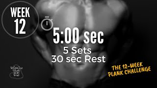 The 12-week plank challenge | Wk 12 - plank timer with music 5 sets 5 mn sec work 30 sec rest 98