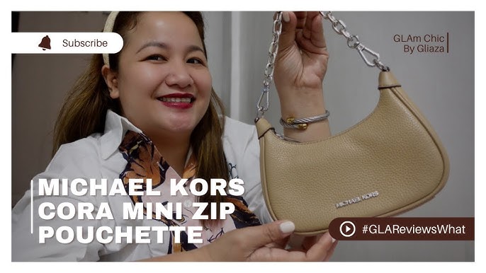 Michael Kors Cora Mini Camel Pebbled Leather Zip Pouchette Crossbody  Handbag 
