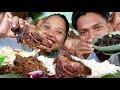 Mukbang ll eating delicious pork head n chicken with pork blood mix dry fry nagavillagefood