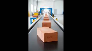 Macro Close-Up Of Freshly Made Red Auto Bricks Moving Along The Conveyor.