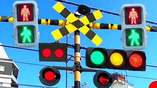 【電車】おもしろい踏切 信号 Funny railroad crossings and trains 歩行者信号踏切