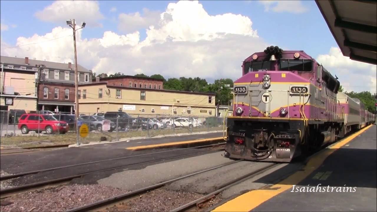 Pasenger and Freight Trains Meet Railfanning Ayer, Massachusetetts