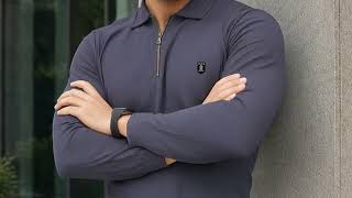 Urban Luxe Textured Quarter-Zip Polo Shirt - Slate Blue