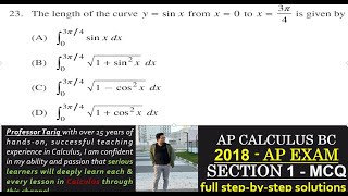 2018 AP CALCULUS BC-PRACTICE EXAM||-||SECTION 7||-||MCQ-QUESTION 23. || Length of the arc ||
