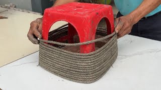 Simple And Creative - Creating Cement Plant Pots From Rope And Plastic Chair