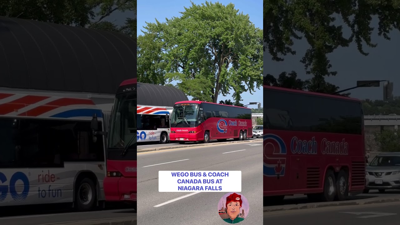 Canada Coach Bus Passing By the WeGo Bus in Niagara Falls. 