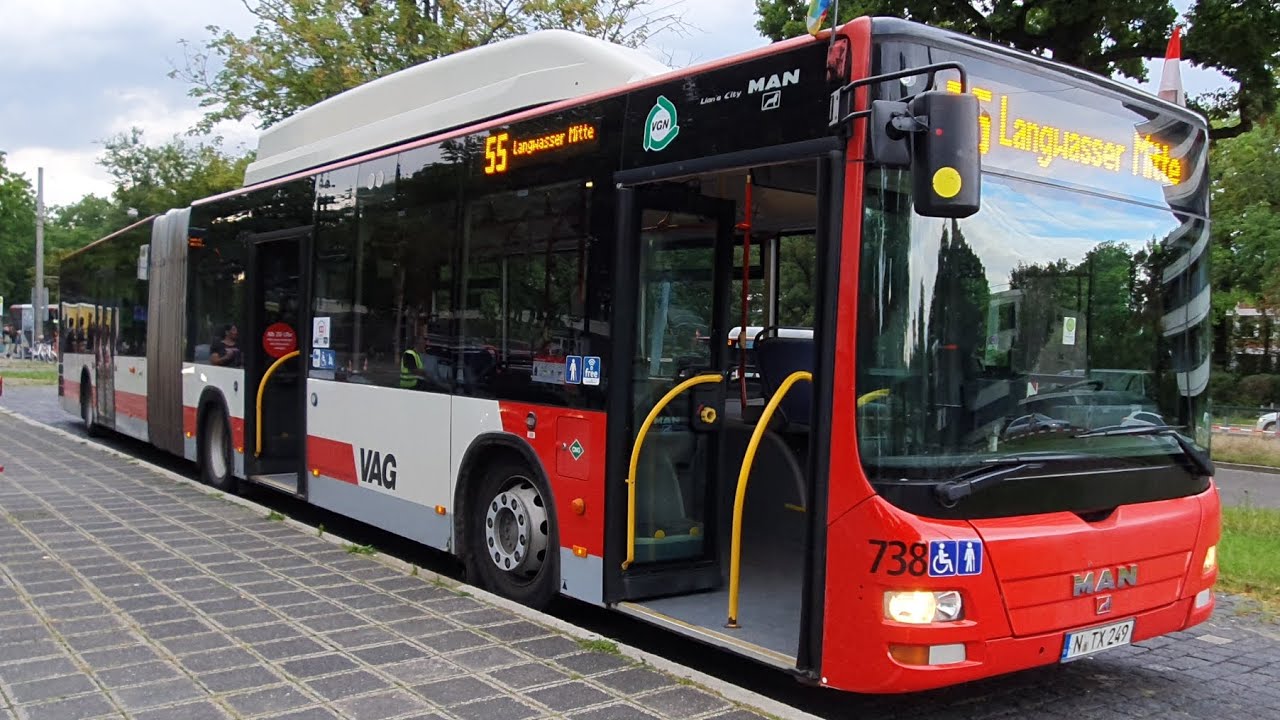 Buslinie 55 [MAN Wagen 738] von Meistersingerhalle bis Langwasser Mitte [Mit Motor Start/Sound]_4K