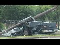Pickup truck Crashes into utility pole outside Arandas Bakery in North Houston
