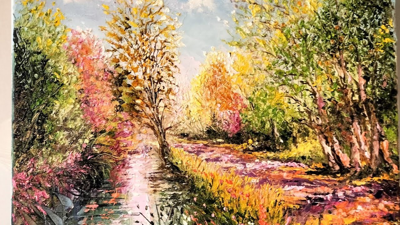 Peinture # technique couteau et pinceau # Marais en Normandie peindre huile