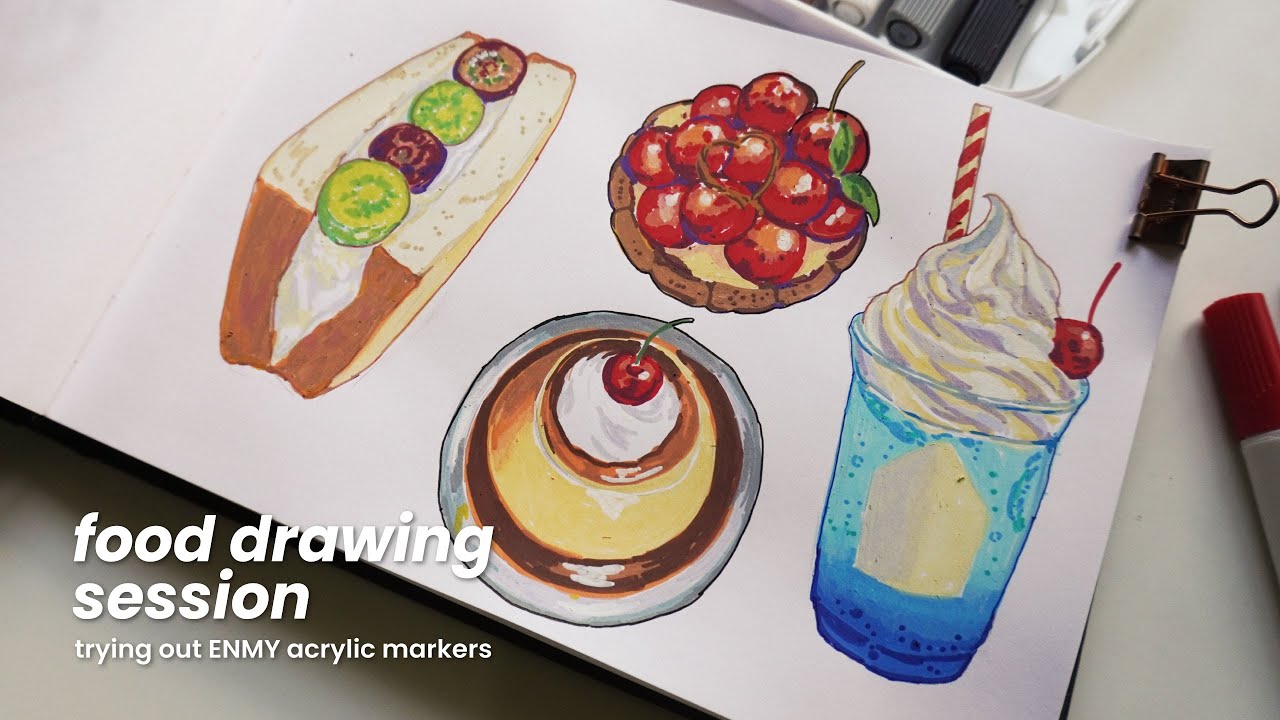 food drawing session 🍰 trying out ENMY acrylic marker 🖍️ - YouTube