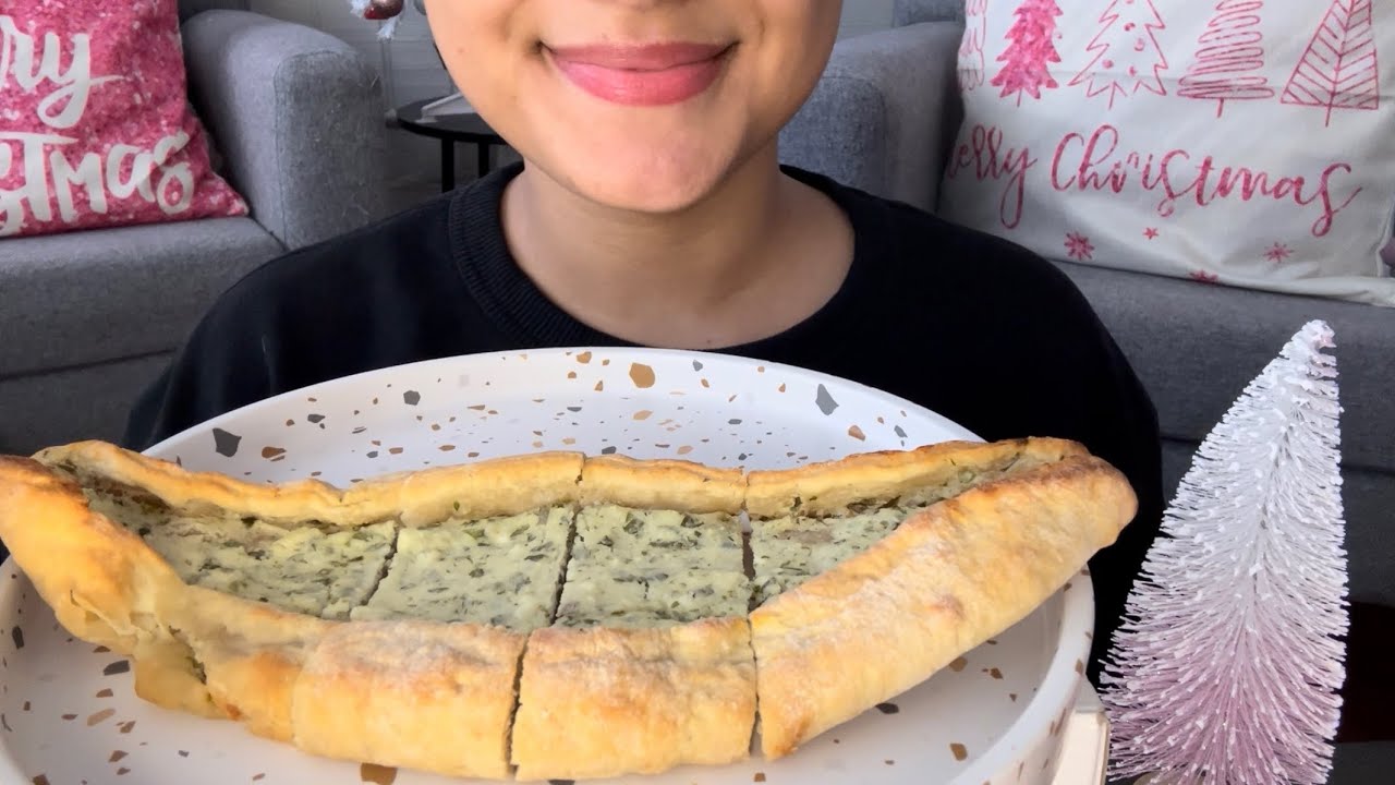 ASMR Pide Turkish Style Pizza with Cheese Mukbang