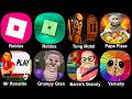 Roblox, Tung Tung Motel, Papa Pizza, Mr Ronaldo, Grumpy Gran, Barra's Granny's, Yarnaby Prison