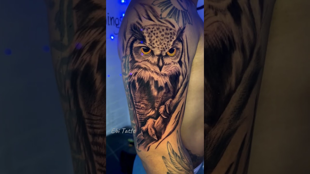 Half Sleeve Owl Tattoo | Realistic Owl Tattoo Design 