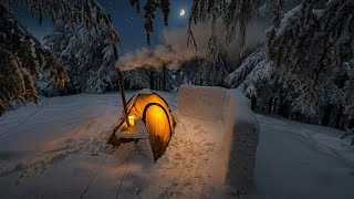 Hot Tent Camping & Winter Survival Under Harsh Storms | Multi-Hour Wilderness Ambient (No Talking)