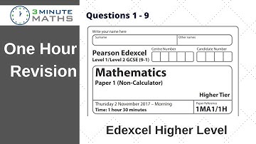 Edexcel GCSE Higher Maths Paper 1 November 2017 Questions 1 - 9