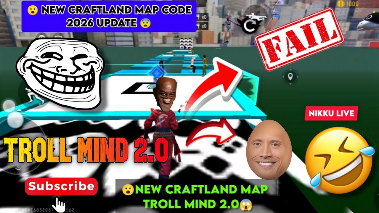 😱 Free Fire Craftland Map Code (Troll mind 2.0) | New Craftland Map Freefire Max | Nikku live