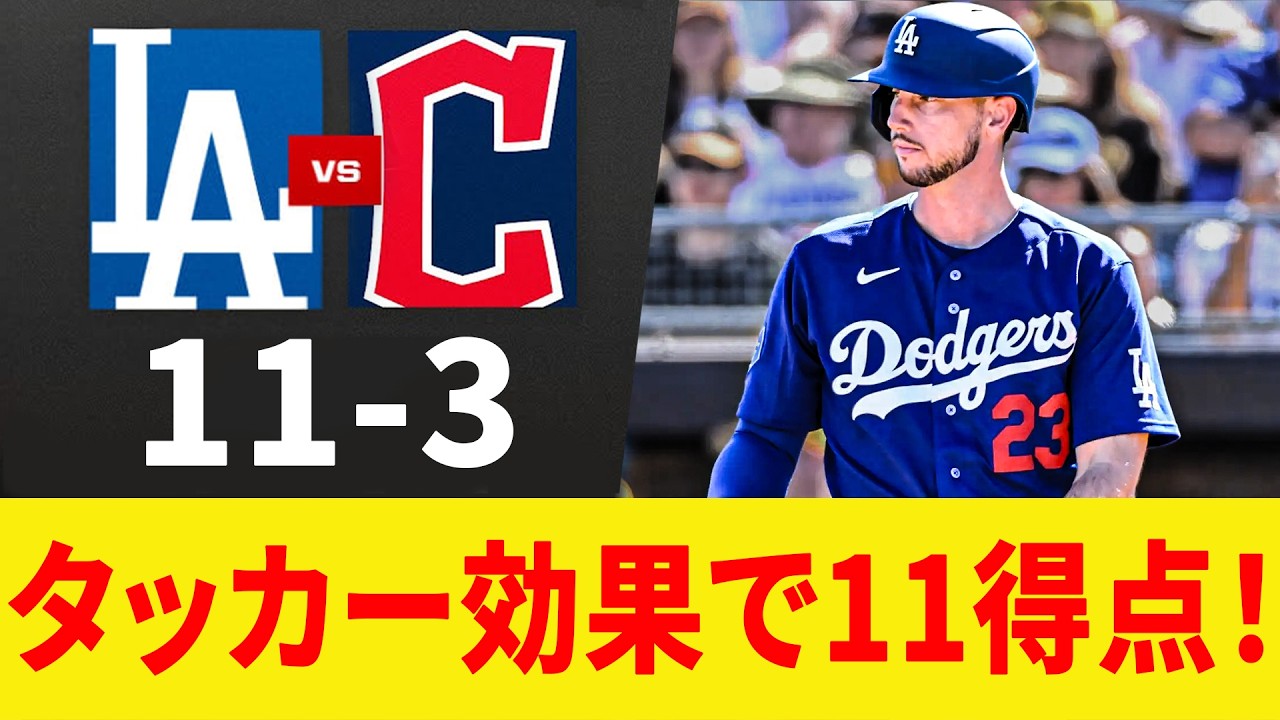 【衝撃】ドジャース、ガーディアンズを11得点でフルボッコww タッカー加入でMLB崩壊へ