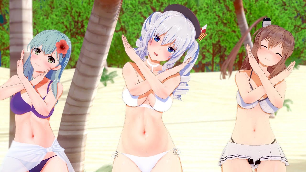 【MMD】艦これ 水着の鹿島＆鈴谷＆サラトガで『スキスキ絶頂症』 1080p [KKVMD]