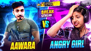 Break 33 Winning Streak 😱 Aawara Vs Angry Girl Youtuber 😡 लड़की गुस्सा हो गई || Free Fire Max