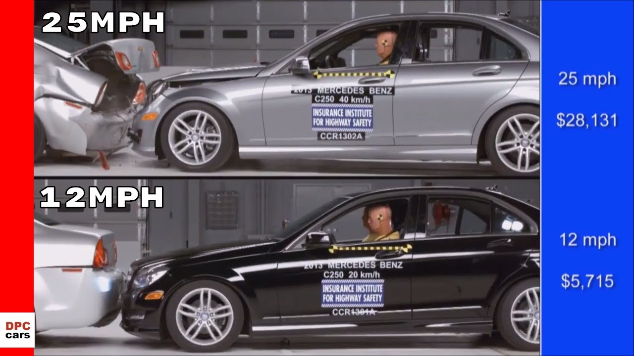 Mercedes C-Class Crash Test At 25mph vs 12mph - YouTube