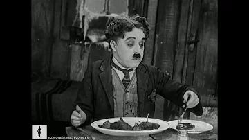 Charlie Chaplin eats his shoe for Thanksgiving - The Gold Rush (1942 version)