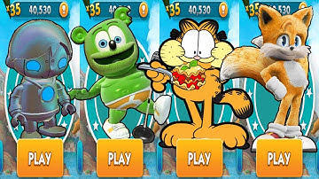 Tag with Ryan vs Sonic Dash vs Gummy Bear Run vs Garfield Rush - All Characters Unlocked All Costume