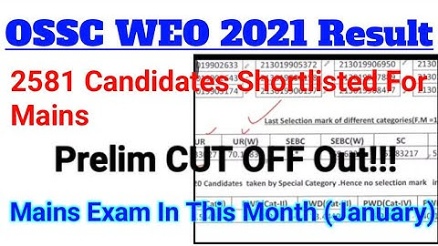 OSSC WEO-2021 Prelim Result // Total 2581 Candidates Shortlisted//Welfare Extension Officer-2021