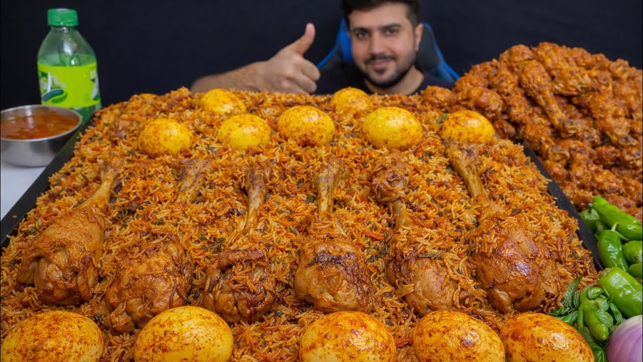 ASMR Eating Spicy Chicken  Eggs Biryani Chicken legs curry Raw Onion Salad drink green chili Mukbang