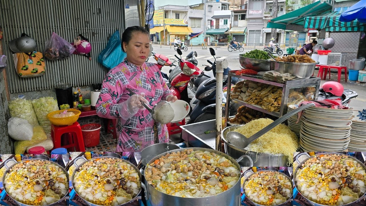 Nồi hủ tiếu nấm rơm tràn bờ ở Sài Gòn, nồi nước lèo sôi ùng ục ngọt nước nhờ bắp Mỹ