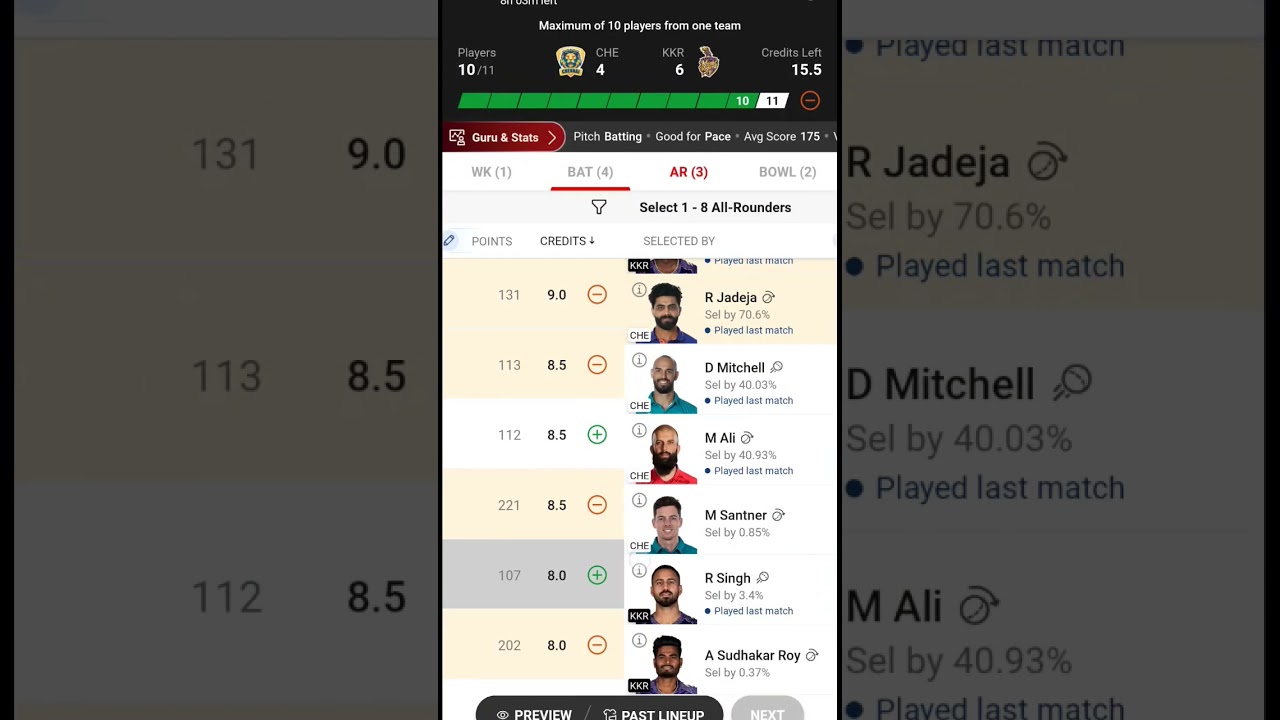 CHE VS KKR DREAM11 TEAM PREDICTION| 