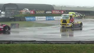 Big crash during a very wet British Truck race at Thruxton