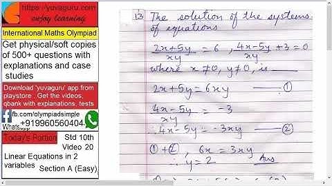 20 IMO Int maths olympiad Video Std 10 Linear Equations with 2 variables freeVideo2 by Vishal Mantri